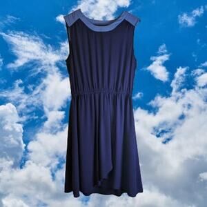Loft Medium sleeveless faux wrap polyester flowy elastic waist band dress.